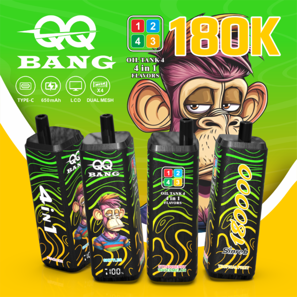 E-papieros Jednorazowy QQ BANG 180K (4 w 1) | Ekran LCD | Dostawa 1-2 dni robocze