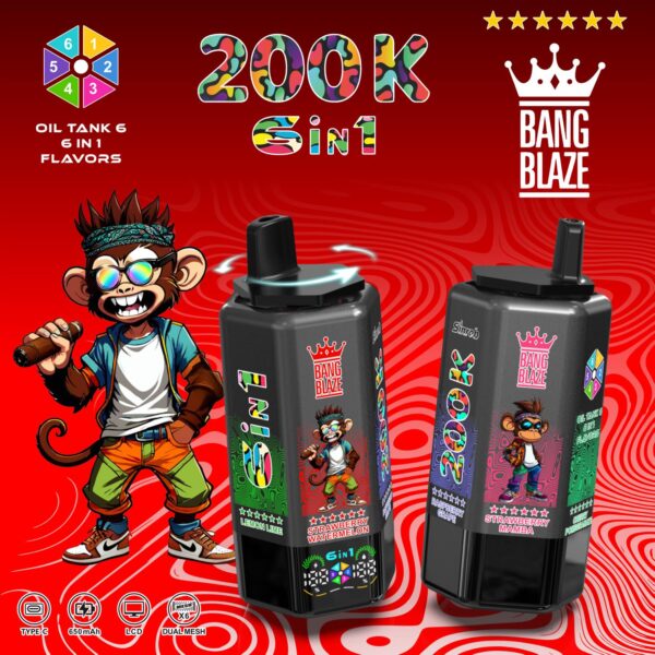 E-papieros Jednorazowy BANG BLAZE 200K (6 w 1) | Ekran LCD | Dostawa 1-2 dni robocze